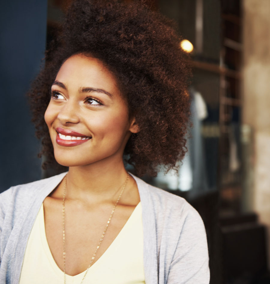 Smiling person thinking